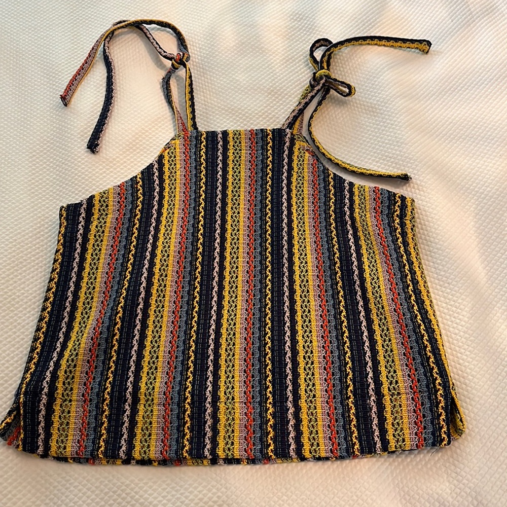 Texture & Thread Tie-Shoulder Tank Top in Rainbow Crochet